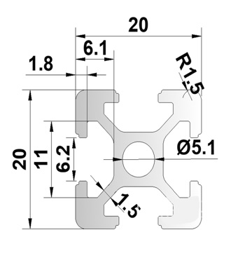 Profil aluminiowy 20x20 rowek 6 - 1500mm Profil aluminiowy 20x20 rowek 6 - 1500mm
