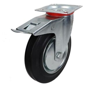 Kółko obrotowe fi 200mm gumowe z hamulcem z płytą montażową, nośność 185 kg 4003 - 200x50