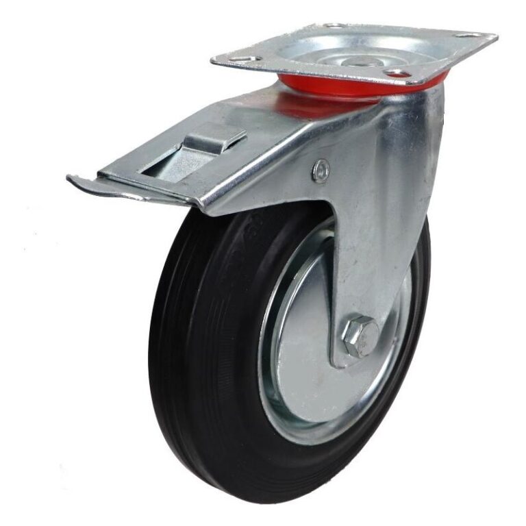 Kółko obrotowe fi 200mm gumowe z hamulcem z płytą montażową, nośność 185 kg 4003 - 200x50