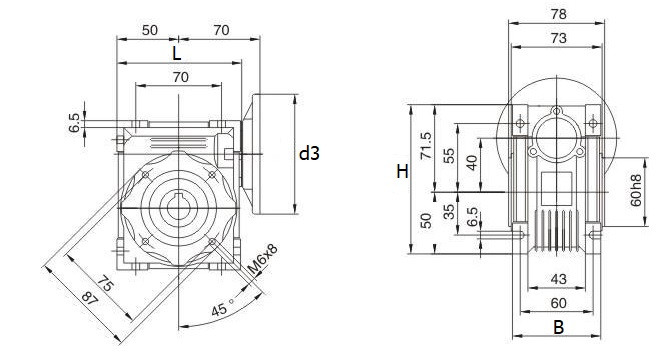 Przekładnia ślimakowa przełożenie 20:1 RV40-20-71B5