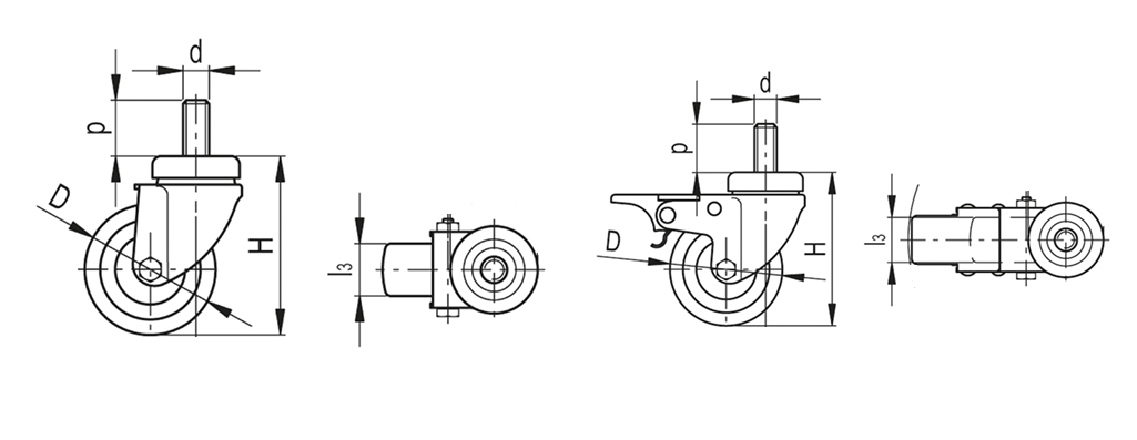 Kółko obrotowe fi 125mm gumowe z gwintowanym trzpieniem, nośność 100 kg N184125 Kółko obrotowe fi 125mm gumowe z gwintowanym trzpieniem, nośność 100 kg N184125