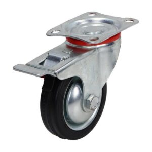 Kółko obrotowe fi 75mm gumowe z hamulcem z płytą montażową, nośność 50 kg 4003 - 75x25