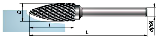 Pilnik obrotowy łukowy z czołem kulistym RBF 6x18 chwyt 6mm, do metalu Pilnik obrotowy łukowy z czołem kulistym RBF 6x18 chwyt 6mm, do metalu