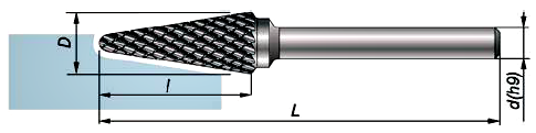 Pilnik obrotowy stożkowy z czołem kulistym KEL 10x25 chwyt 6mm, do metalu Pilnik obrotowy stożkowy z czołem kulistym KEL 10x25 chwyt 6mm, do metalu