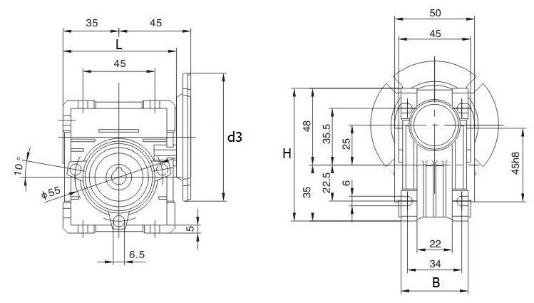 Przekładnia ślimakowa przełożenie 7.5:1 RV25-40-56B14