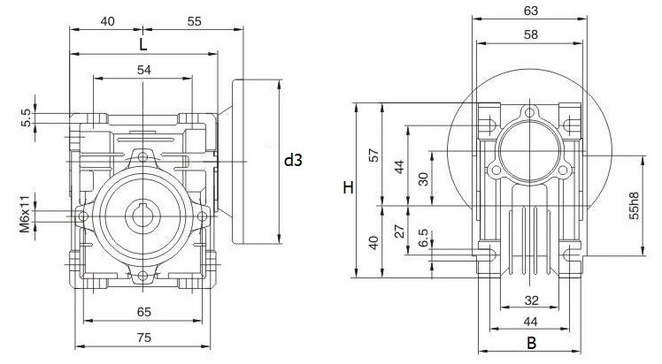 Przekładnia ślimakowa przełożenie 30:1 RV30-30-56B14