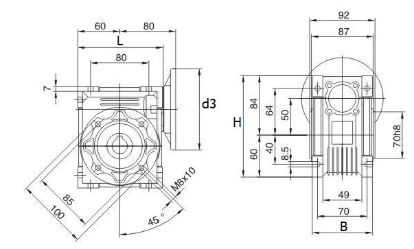 Przekładnia ślimakowa przełożenie 30:1 RV50-30-80B5 Przekładnia ślimakowa przełożenie 30:1 RV50-30-80B5