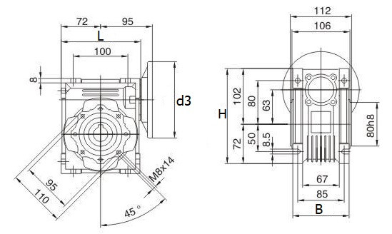 Przekładnia ślimakowa przełożenie 60:1 RV63-60-71B14 Przekładnia ślimakowa przełożenie 60:1 RV63-60-71B14