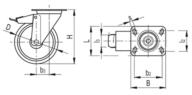 Kółko obrotowe fi 75mm gumowe z hamulcem z płytą montażową, nośność 50 kg 4003 - 75x25 Kółko obrotowe fi 75mm gumowe z hamulcem z płytą montażową, nośność 50 kg 4003 - 75x25