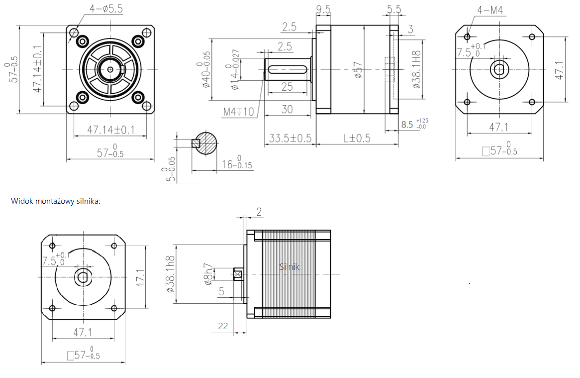 Przekładnia planetarna silnika krokowego SC57STH NEMA23 1:100 wał silnika 8mm