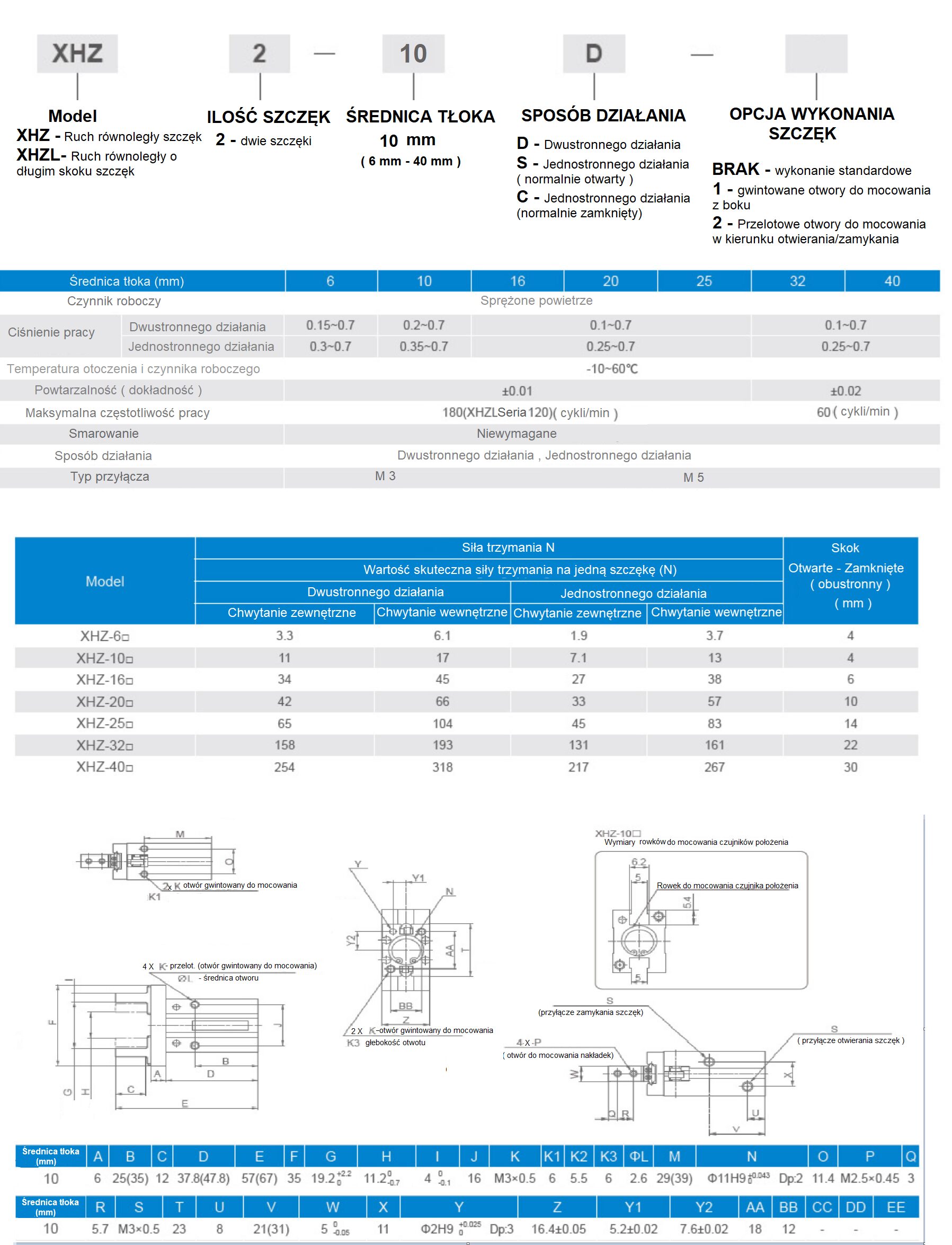 Chwytak pneumatyczny równoległy 10mm XHZ2-10D Chwytak pneumatyczny równoległy 10mm XHZ2-10D