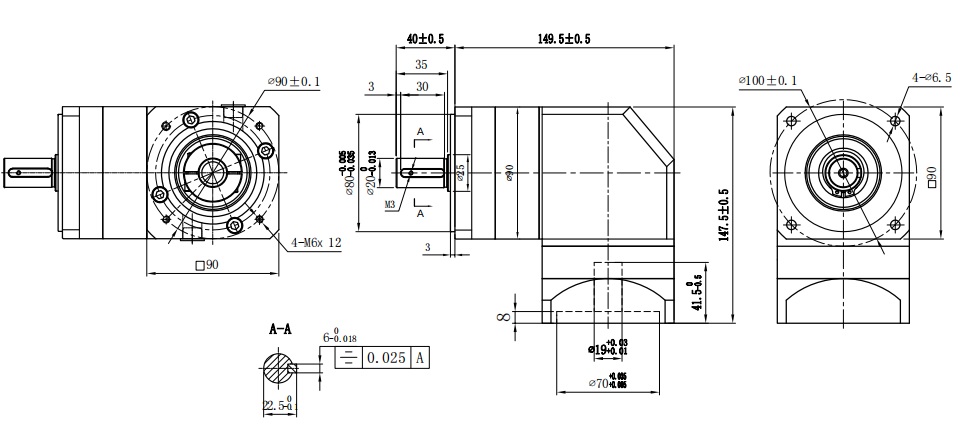 Przekładnia planetarna kątowa HPZS90-10MA SERVO 80x80 1:10 wał silnika 19mm Przekładnia planetarna kątowa HPZS90-10MA SERVO 80x80 1:10 wał silnika 19mm