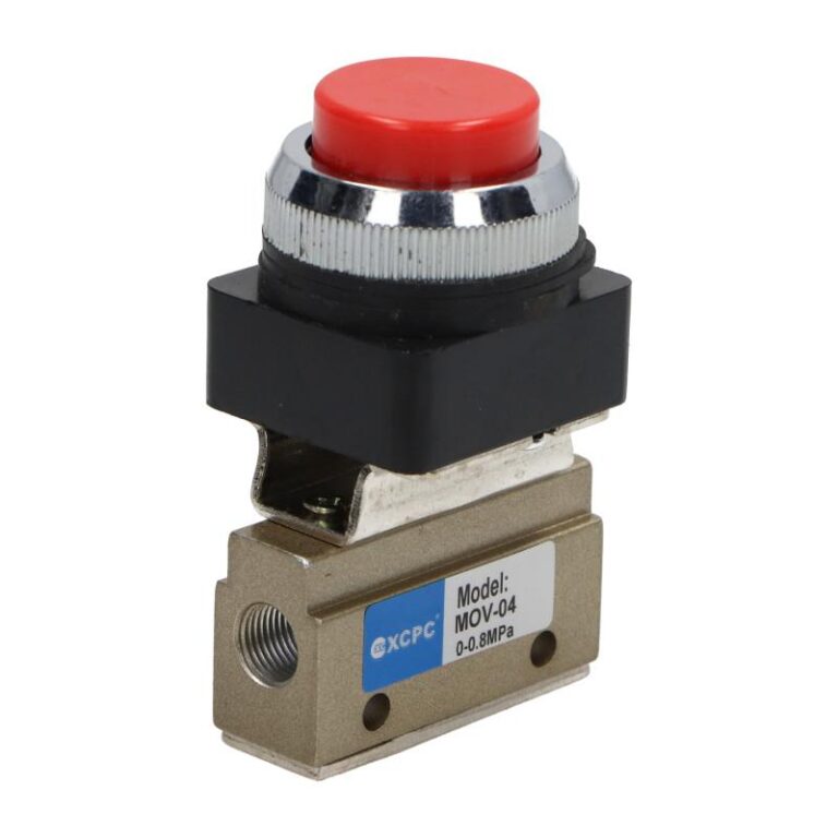 Zawór pneumatyczny sterowany przyciskiem 2/2 1/8 cala MOV-04 czerwony Zawór pneumatyczny sterowany przyciskiem 2/2 1/8 cala MOV-04 czerwony