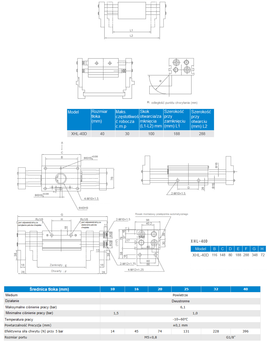 Chwytak pneumatyczny XHL2-40D Chwytak pneumatyczny XHL2-40D