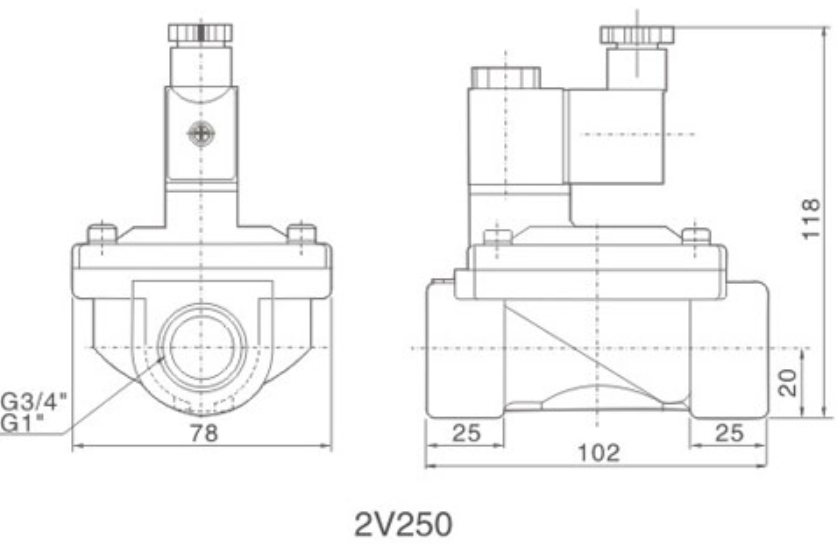 Elektrozawór odcinający 3/4" NC 24V DC 2V250 Elektrozawór odcinający 3/4" NC 24V DC 2V250
