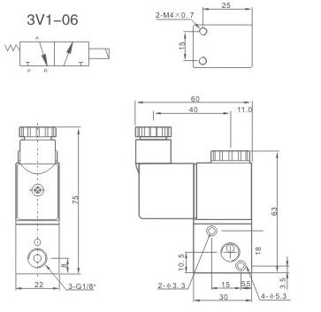 Elektrozawór odcinający 1/8" 24V DC 3V1-06 Elektrozawór odcinający 1/8" 24V DC 3V1-06