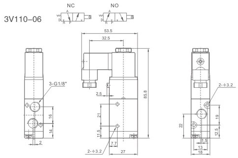 Zawór elektromagnetyczny 3/2 1/8 cala 3V110-06-NO-DC24V Zawór elektromagnetyczny 3/2 1/8 cala 3V110-06-NO-DC24V