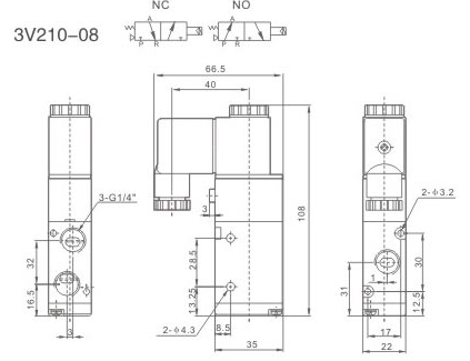Elektrozawór pneumatyczny 3V210-08NC-DC24V 3/2 monostabilny 1/4" Elektrozawór pneumatyczny 3V210-08NC-DC24V 3/2 monostabilny 1/4"
