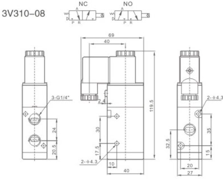 Elektrozawór pneumatyczny 3V310-08 DC24V Elektrozawór pneumatyczny 3V310-08 DC24V