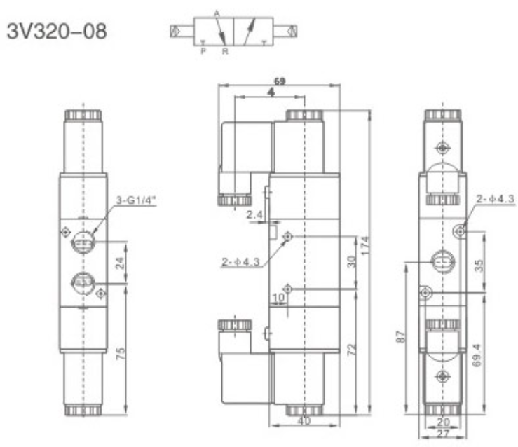 Elektrozawór pneumatyczny 3V320-08 DC24V 3/2 bistabilny 1/4" Elektrozawór pneumatyczny 3V320-08 DC24V 3/2 bistabilny 1/4"