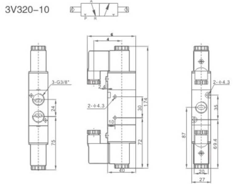 Elektrozawór pneumatyczny 3V320-10 DC24V 3/2 bistabilny 3/8" Elektrozawór pneumatyczny 3V320-10 DC24V 3/2 bistabilny 3/8"