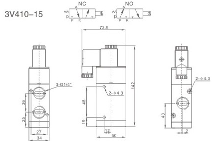 Elektrozawór pneumatyczny 3V410-15 DC24V 3/2 monostabilny 1/2'' Elektrozawór pneumatyczny 3V410-15 DC24V 3/2 monostabilny 1/2''