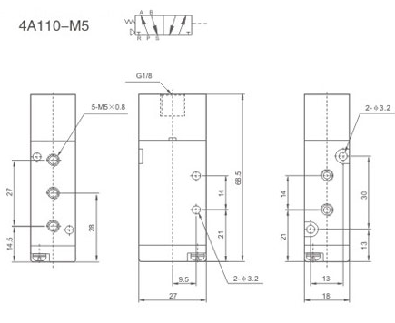 Zawór pneumatyczny 4A110-M5 5/2 monostabilny M5 Zawór pneumatyczny 4A110-M5 5/2 monostabilny M5