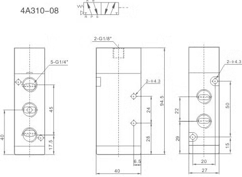 Zawór pneumatyczny 4A310-08-NC 5/2 monostabilny 1/4" Zawór pneumatyczny 4A310-08-NC 5/2 monostabilny 1/4"