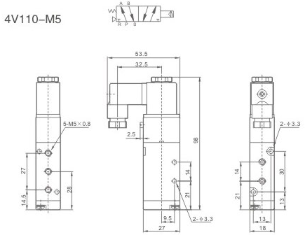 Elektrozawór pneumatyczny 4V-110-M5-DC24V 5/2 monostabilny M5 Elektrozawór pneumatyczny 4V-110-M5-DC24V 5/2 monostabilny M5