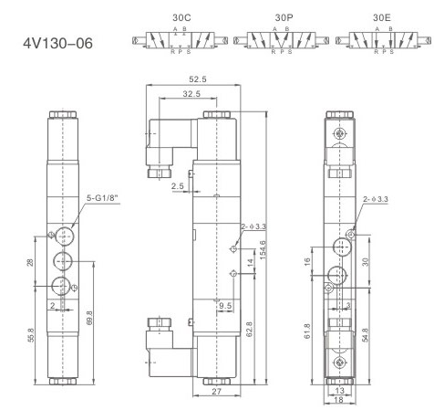 Zawór elektromagnetyczny 4V130C-M06 DC24V 5/3 monostabilny NC 1/8" Zawór elektromagnetyczny 4V130C-M06 DC24V 5/3 monostabilny NC 1/8"