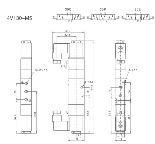 Zawór elektromagnetyczny 4V130C-M5 DC24V 5/3 monostabilny NC M5 Zawór elektromagnetyczny 4V130C-M5 DC24V 5/3 monostabilny NC M5