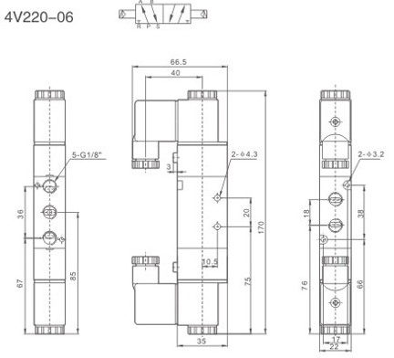 Elektrozawór 4V220-06 DC24V 5/2 bistabilny 1/8" Elektrozawór 4V220-06 DC24V 5/2 bistabilny 1/8"