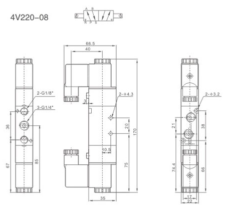 Elektrozawór 4V220-08 5/2 bistabilny 1/4" 24VDC NC Elektrozawór 4V220-08 5/2 bistabilny 1/4" 24VDC NC