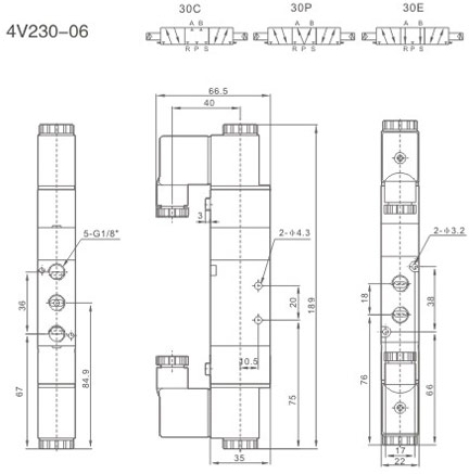 Elektrozawór siłowników pneumatyczny 4V230C-06 DC24V 5/3 monostabilny NC 1/8" Elektrozawór siłowników pneumatyczny 4V230C-06 DC24V 5/3 monostabilny NC 1/8"