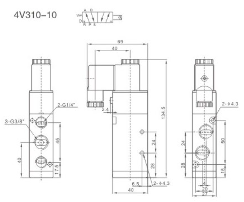 Elektrozawór pneumatyczny 4V310-10-DC24V 5/2 monostabilny 3/8" Elektrozawór pneumatyczny 4V310-10-DC24V 5/2 monostabilny 3/8"