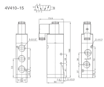 Elektrozawór pneumatyczny 4V410-15-NC-DC24V 5/2 monostabilny 1/2'' Elektrozawór pneumatyczny 4V410-15-NC-DC24V 5/2 monostabilny 1/2''