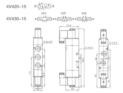 Elektrozawór pneumatyczny 4V420-15 DC24V 5/2 bistabilny 1/2'' ( do siłowników ) Elektrozawór pneumatyczny 4V420-15 DC24V 5/2 bistabilny 1/2'' ( do siłowników )