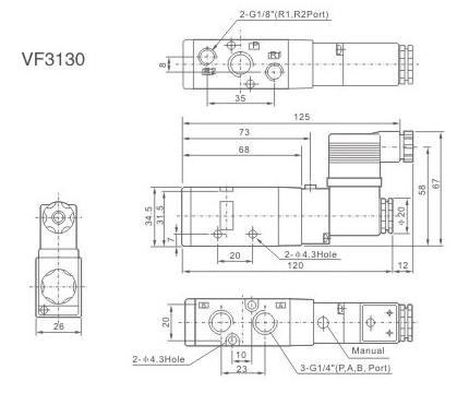 Elektrozawór pneumatyczny 5/2 monostabilny 1/4" VF3130-DC24V Elektrozawór pneumatyczny 5/2 monostabilny 1/4" VF3130-DC24V