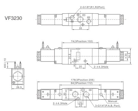 Elektrozawór pneumatyczny 5/2 bistabilny 1/8" VF3230-DC24V Elektrozawór pneumatyczny 5/2 bistabilny 1/8" VF3230-DC24V