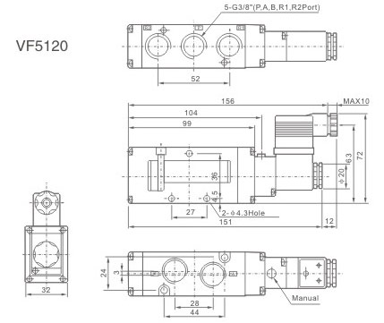 Elektrozawór pneumatyczny 5/2 monostabilny 3/8" VF5120-10-24VDC Elektrozawór pneumatyczny 5/2 monostabilny 3/8" VF5120-10-24VDC