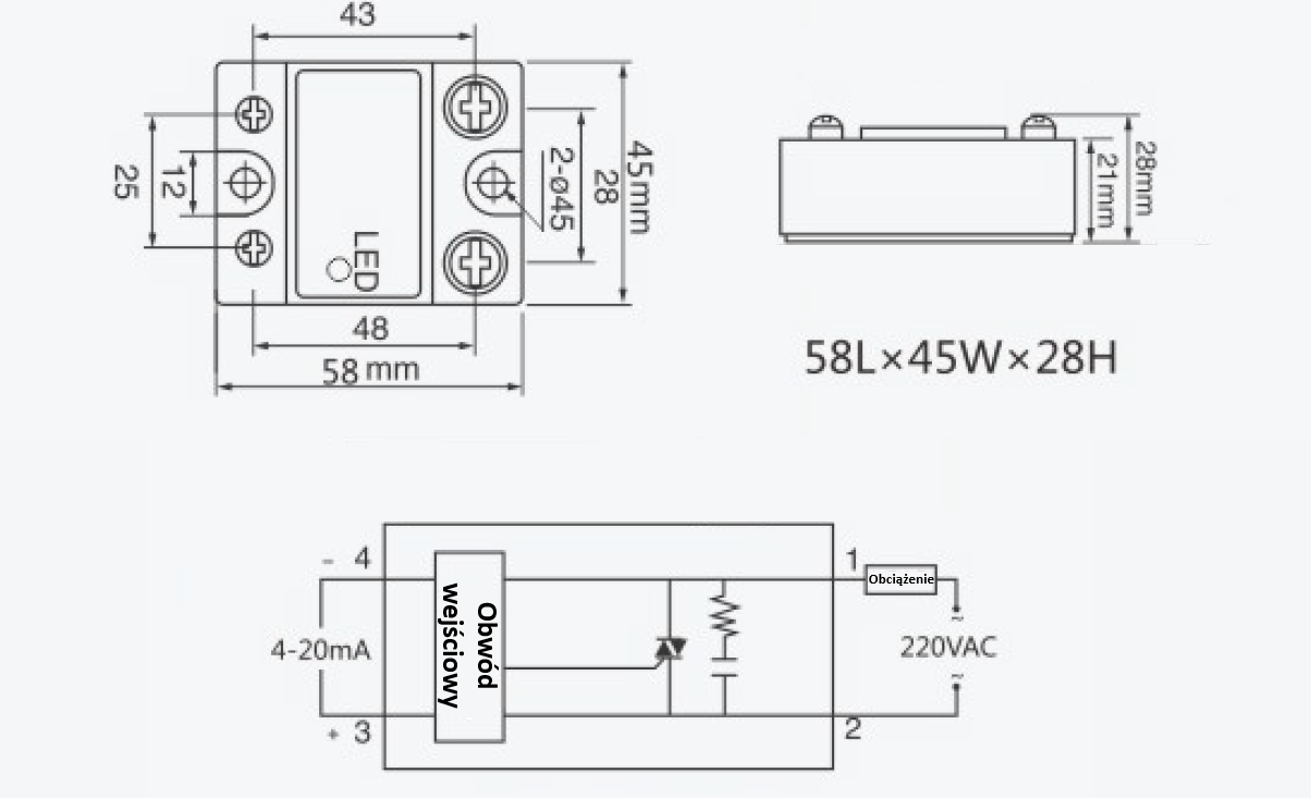 Przekaźnik SSR YM-LA4825-P1 25A/4-20mA Yumo Przekaźnik SSR YM-LA4825-P1 25A/4-20mA Yumo
