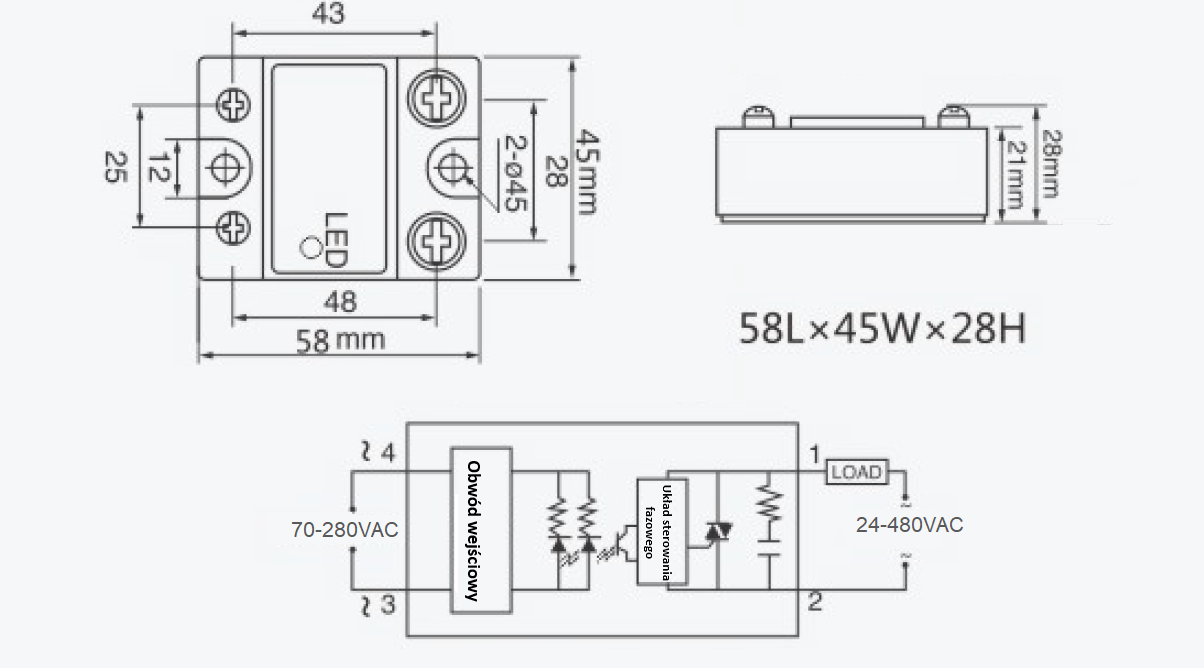Przekaźnik SSR YM-AA4840-1 40A/70-280VAC Yumo Przekaźnik SSR YM-AA4840-1 40A/70-280VAC Yumo