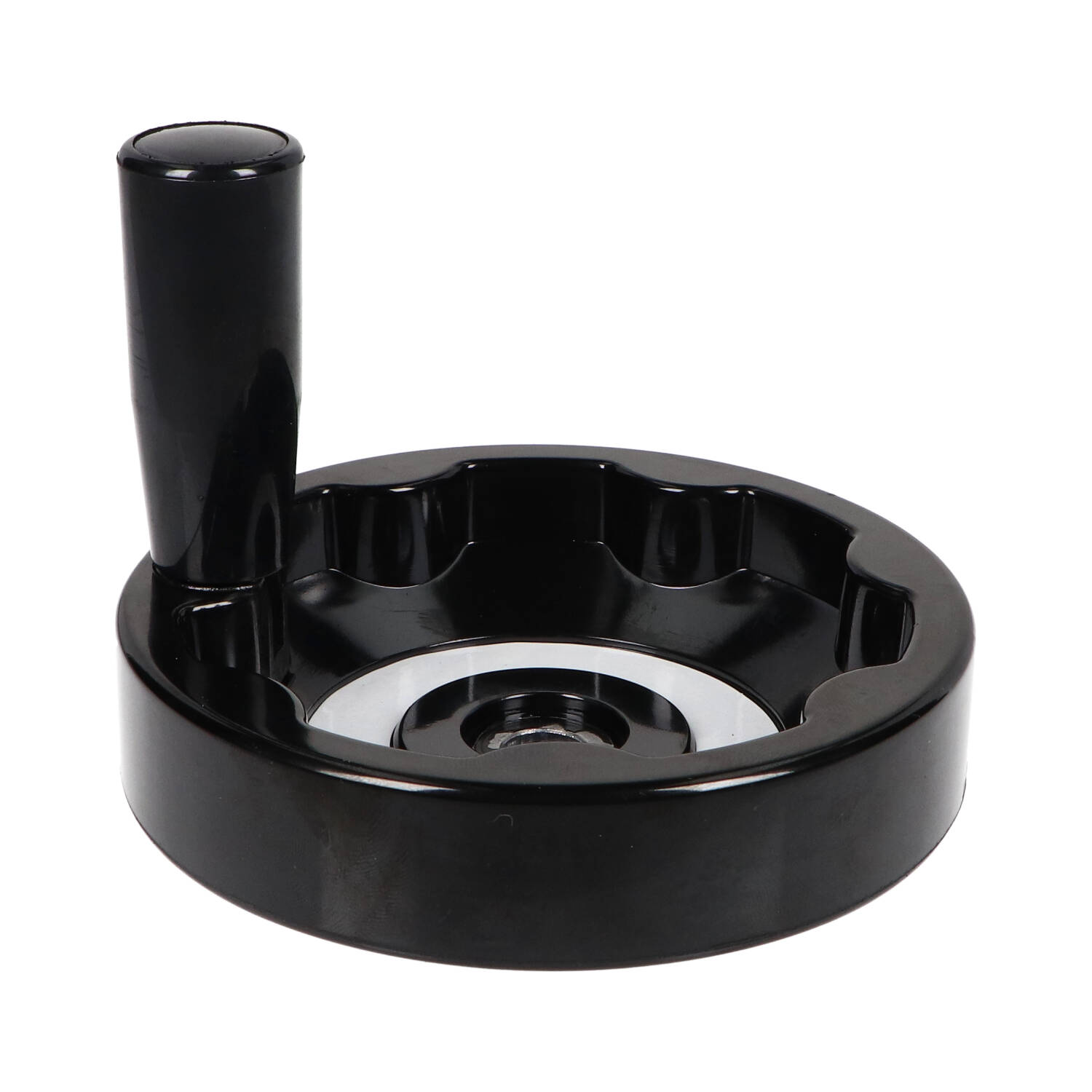 Koło ręczne pełne karbowane 125 mm, rękojeść obrotowa składana, bakelit, czarne | Wagney BT.KRPK-125-OS Koło ręczne pełne karbowane 125 mm, rękojeść obrotowa składana, bakelit, czarne | Wagney BT.KRPK-125-OS
