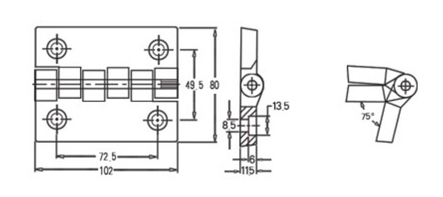 Zawias przemysłowy BT.101 - otwory pod śruby stożkowe | Wagney BT.ZW-101-CSK