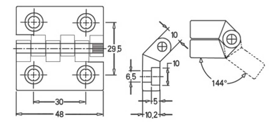 Zawias przemysłowy BT.102 - otwory pod śruby stożkowe | Wagney BT.ZW-102-CSK