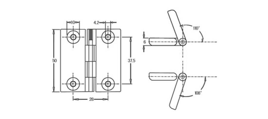 Zawias przemysłowy BT.104 - otwory pod śruby stożkowe | Wagney BT.ZW-104-CSK