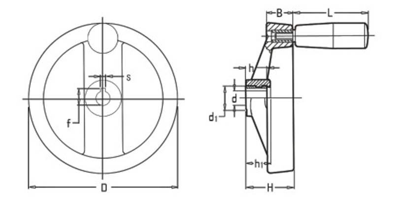Koło ręczne dwuramienne 63 mm, rękojeść obrotowa składana, PA66, czarne | Wagney BT.KRDR-063-OS