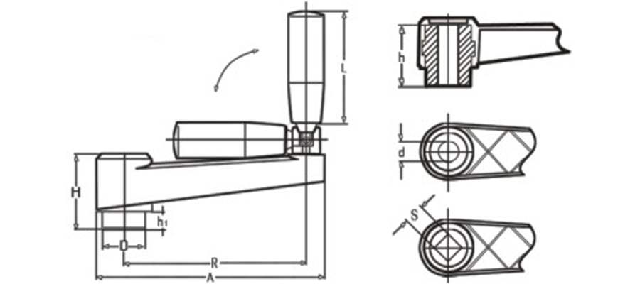 Korba maszynowa 100 mm, piasta z otworem 12 mm, rękojeść obrotowa składana, czarna | Wagney BT.KRB-100-D12 Korba maszynowa 100 mm, piasta z otworem 12 mm, rękojeść obrotowa składana, czarna | Wagney BT.KRB-100-D12