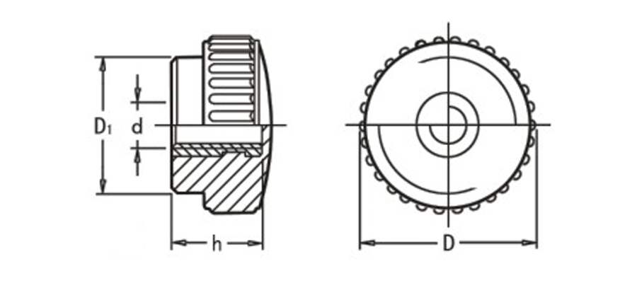Pokrętło radełkowane 50 mm, otwór gwintowany M12, czarne, wtopka mosiężna| Wagney BT.PKR-50-M12 Pokrętło radełkowane 50 mm, otwór gwintowany M12, czarne, wtopka mosiężna| Wagney BT.PKR-50-M12