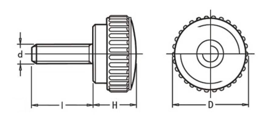 Pokrętło radełkowane 20 mm, trzpień gwintowany M5x16, czarne| Wagney BT.PKR-20-M5x16
